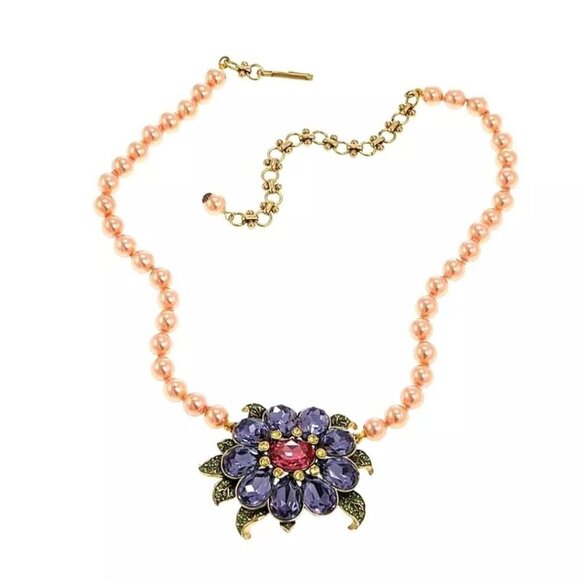 Heidi Daus NWOT Glorious Garden Peach Beaded Crystal Pendant Necklace With Exten - Picture 1 of 15